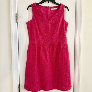 L.L. Bean Hot Pink Eyelet Fit and Flare Sleeveless Dress Size 6